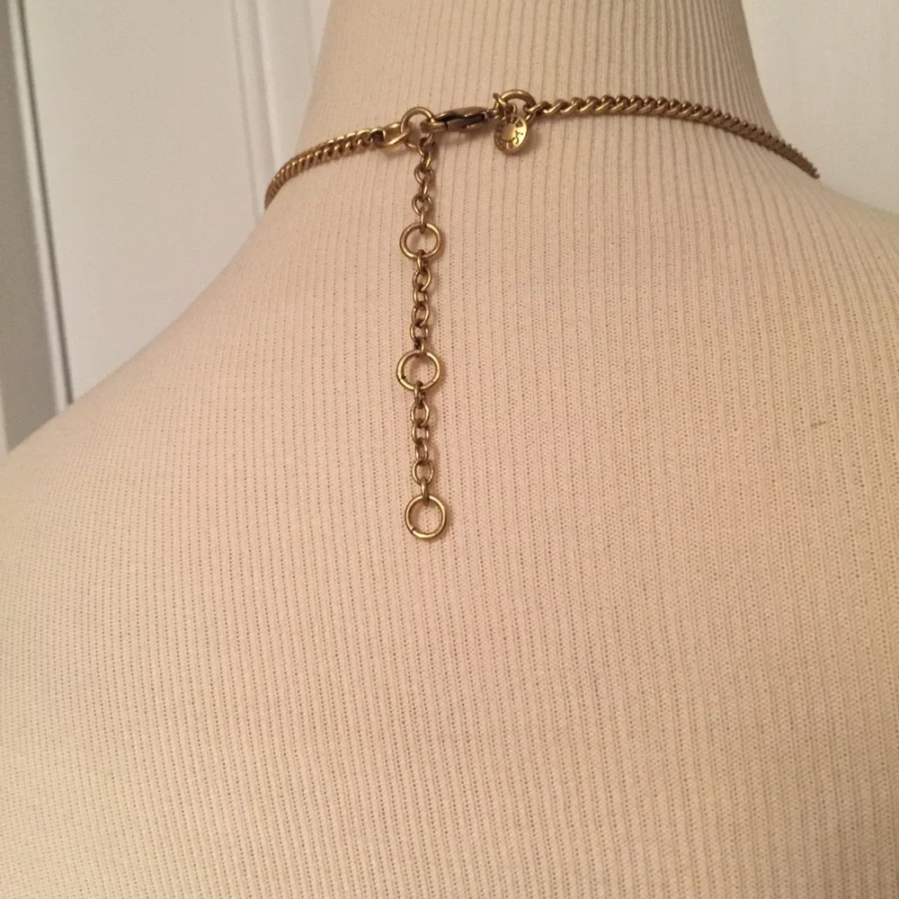 J. CREW NECKLACE CHOKER BROWN LEOPARD RHINESTONE TILES GOLD TONE CHAIN